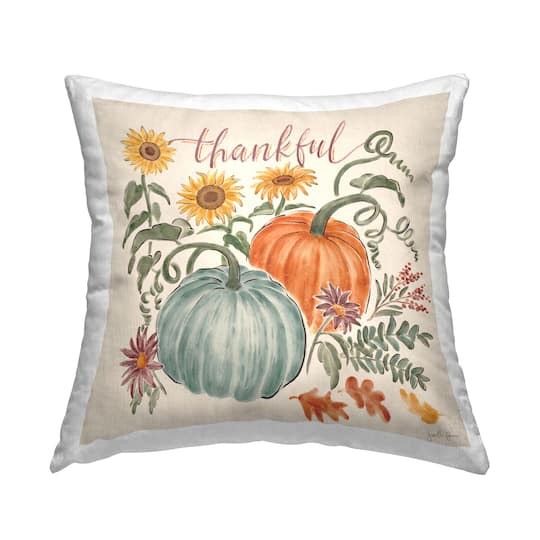 Stupell Industries Thankful Calligraphy Festive Pumpkins Throw Pillow